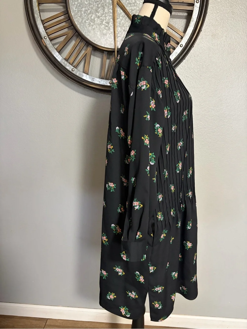 TORY BURCH Black Floral Long Sleeve Tunic Dress